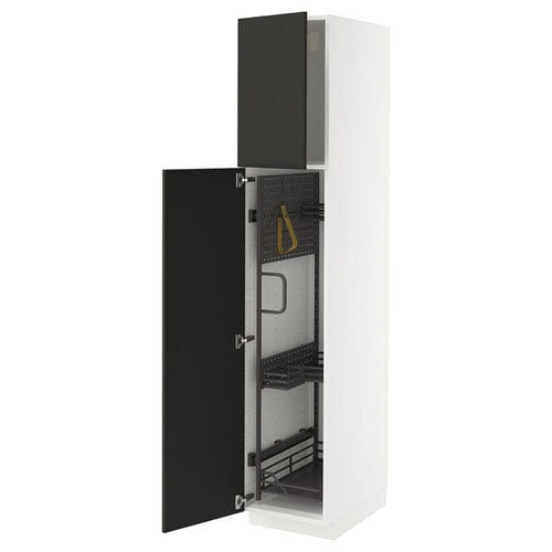 METOD - Tall cabinet with cleaning accessories, white/Nickebo anthracite matt,40x60x200 cm