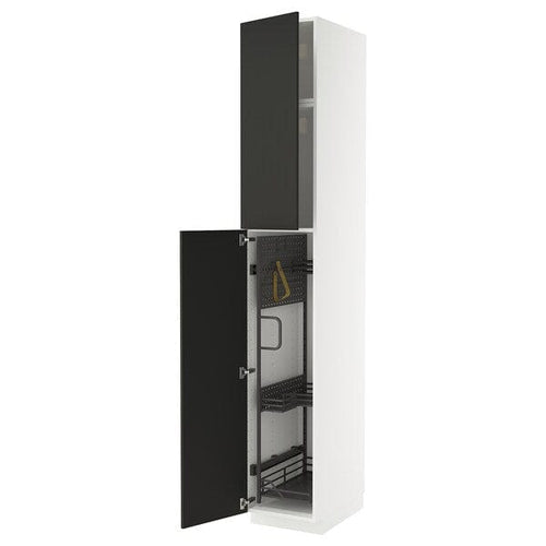 METOD - Tall cabinet with cleaning accessories, white/Nickebo anthracite matt,40x60x240 cm