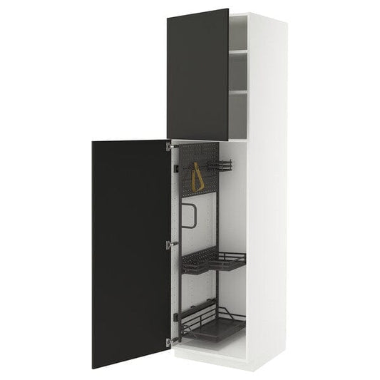 Ikea METOD - Tall cabinet with cleaning accessories, white/Nickebo anthracite matt,60x60x220 cm