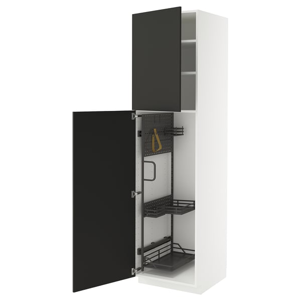 METOD high cabinet with cleaning interior, white/Nickebo matt anthracite, 60x60x220 cm