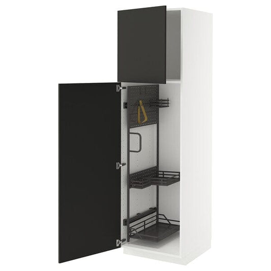 Ikea METOD - Tall cabinet with cleaning accessories, white/Nickebo anthracite matt,60x60x200 cm