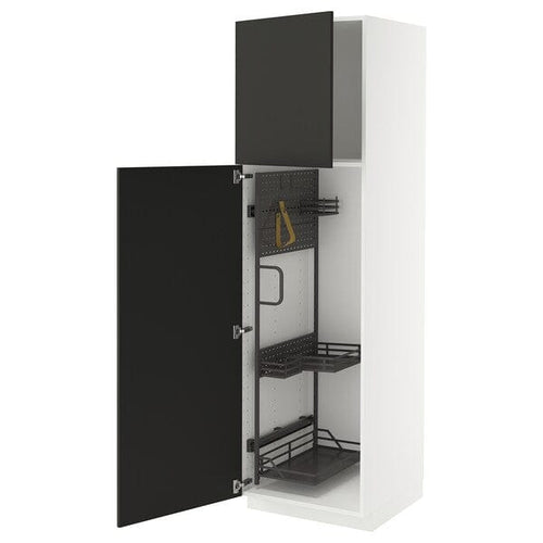 METOD - METOD High cabinet with cleaning interior, white/Nickebo matt anthracite, 60x60x200 cm