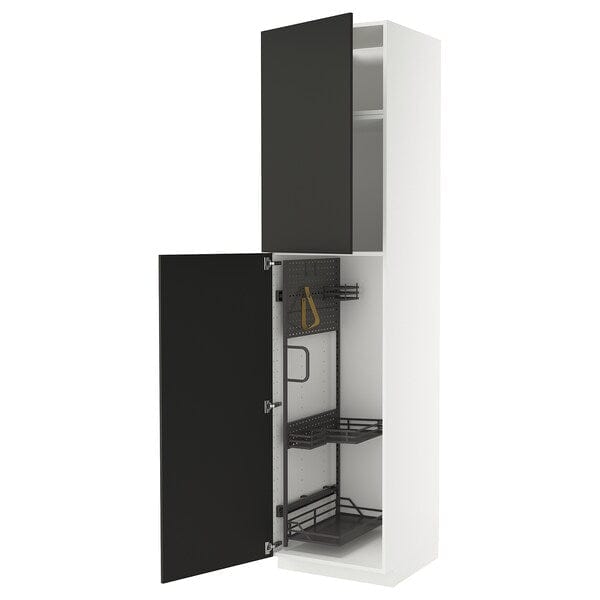 Ikea METOD - Tall cabinet with cleaning accessories, white/Nickebo anthracite matt,60x60x240 cm