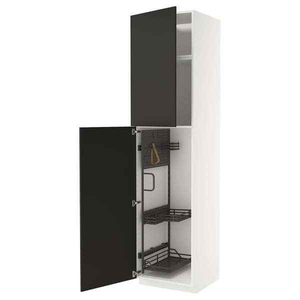 METOD high cabinet with cleaning interior, white/Nickebo matt anthracite, 60x60x240 cm