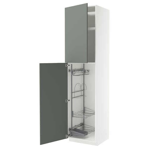 Ikea METOD - High cabinet with cleaning interior, white/Nickebo matt grey-green, 60x60x240 cm