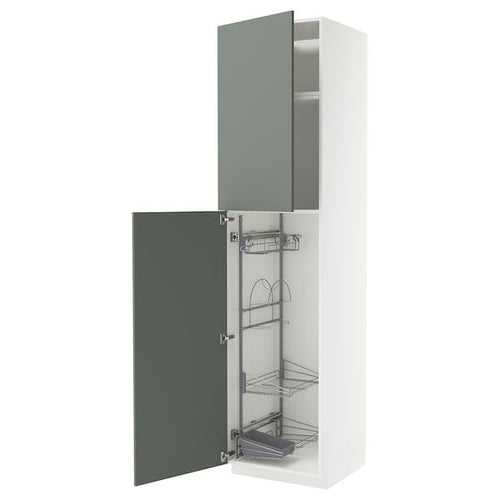 METOD - High cabinet with cleaning interior, white/Nickebo matt grey-green, 60x60x240 cm