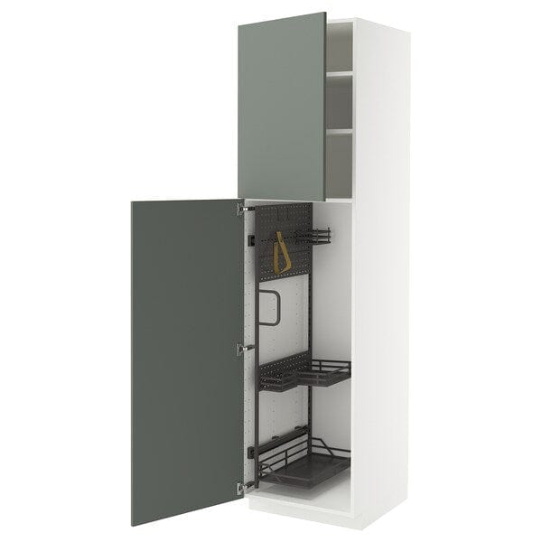 Ikea METOD - Tall cabinet with cleaning accessories, white/Nickebo grey-green matt,60x60x220 cm