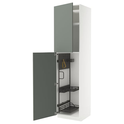 METOD high cabinet with cleaning interior, white/Nickebo matt grey-green, 60x60x240 cm