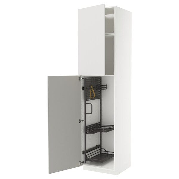 Ikea METOD - Tall cabinet with cleaning accessories, white/Ringhult light grey,60x60x240 cm