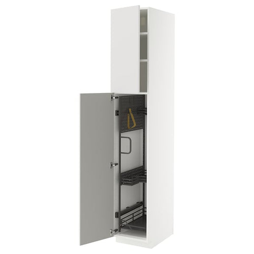 METOD - Tall cabinet with cleaning accessories, white/Ringhult light grey,40x60x220 cm