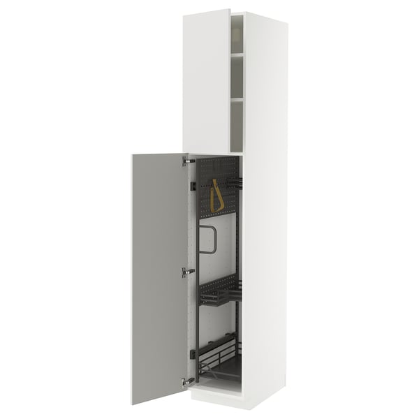 METOD high cabinet with cleaning interior, white/Ringhult light grey, 40x60x220 cm
