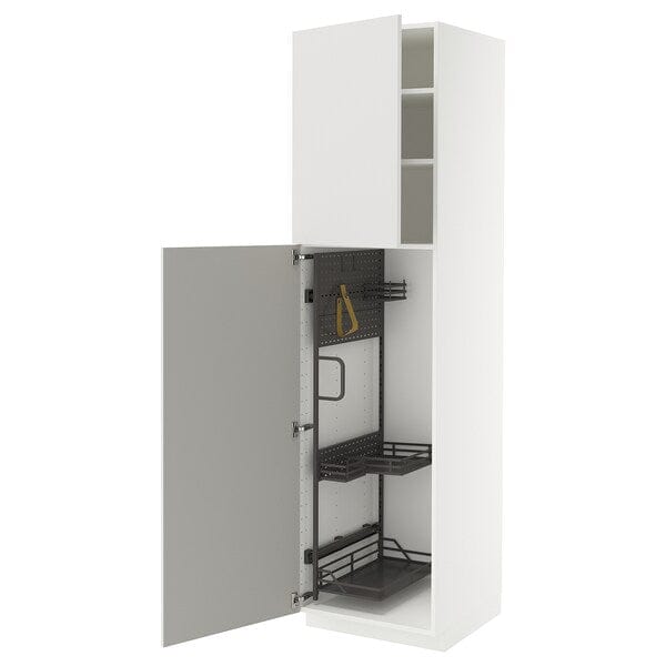 Ikea METOD - Tall cabinet with cleaning accessories, white/Ringhult light grey,60x60x220 cm