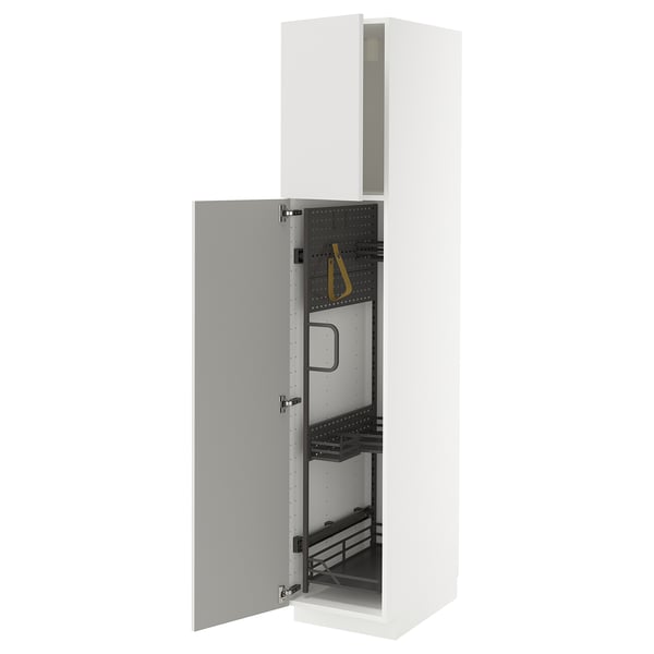 METOD - METOD High cabinet with cleaning interior, white/Ringhult light grey, 40x60x200 cm