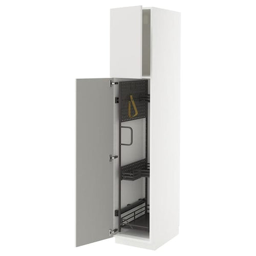 METOD high cabinet with cleaning interior, white/Ringhult light grey, 40x60x200 cm