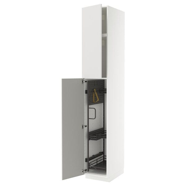 Ikea METOD - Tall cabinet with cleaning accessories, white/Ringhult light grey,40x60x240 cm