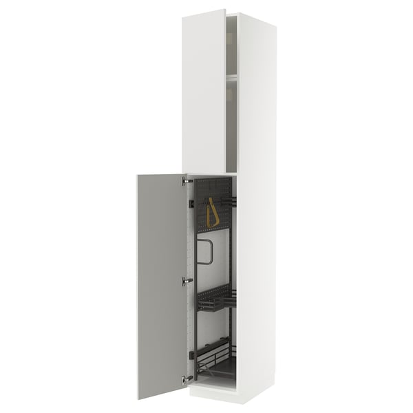 METOD - METOD High cabinet with cleaning interior, white/Ringhult light grey, 40x60x240 cm