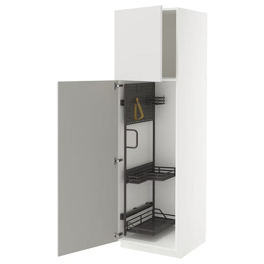 Ikea METOD - Tall cabinet with cleaning accessories, white/Ringhult light grey,60x60x200 cm