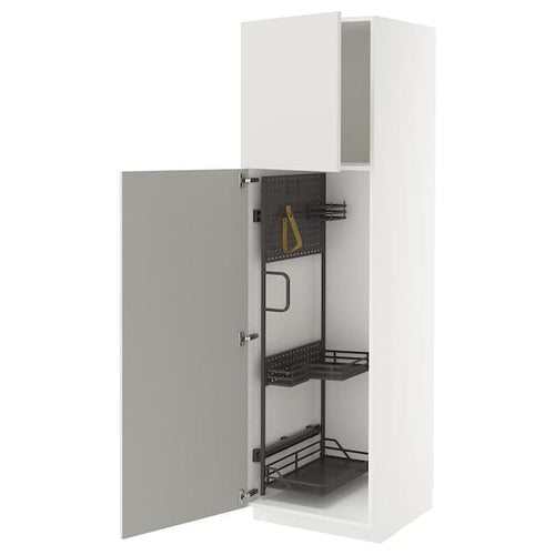 METOD high cabinet with cleaning interior, white/Ringhult light grey, 60x60x200 cm