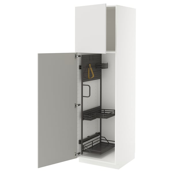 METOD - METOD High cabinet with cleaning interior, white/Ringhult light grey, 60x60x200 cm