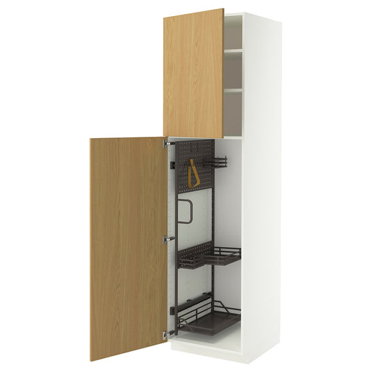 METOD high cabinet with cleaning interior, white/Sinarp oak veneer, 60.0x220.0x60.0 cm