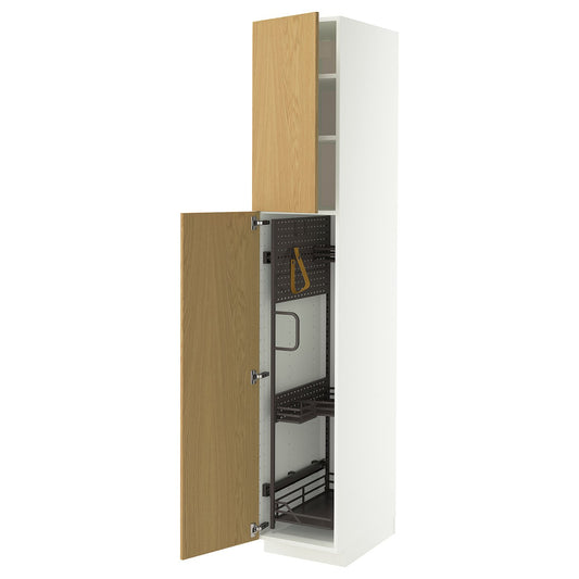 METOD high cabinet with cleaning interior, white/Sinarp oak veneer, 40x60x220 cm