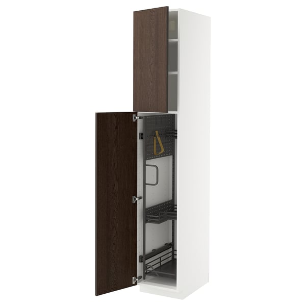 METOD - METOD High cabinet with cleaning interior, white/Sinarp brown, 40x60x220 cm