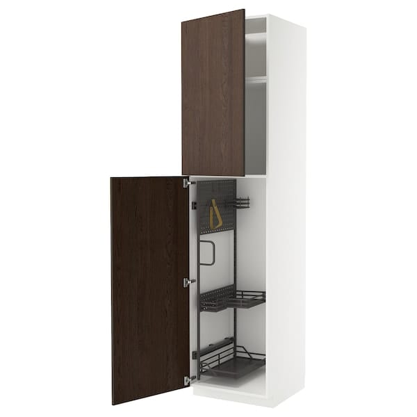 Ikea METOD - Tall cabinet with cleaning accessories, white/Sinarp brown,60x60x240 cm