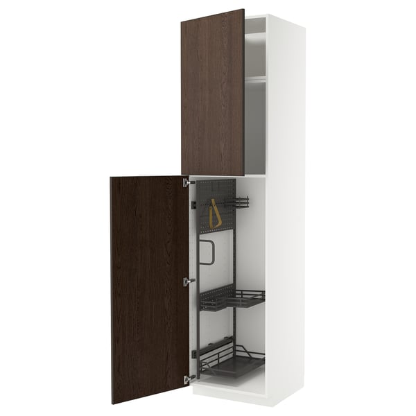 METOD - METOD High cabinet with cleaning interior, white/Sinarp brown, 60x60x240 cm