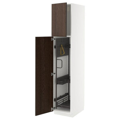 METOD - METOD High cabinet with cleaning interior, white/Sinarp brown, 40x60x200 cm