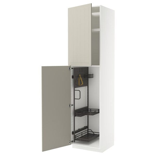 Ikea METOD - Tall cabinet with cleaning accessories, white/Stensund beige,60x60x240 cm