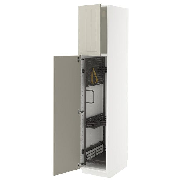 Ikea METOD - Tall cabinet with cleaning accessories, white/Stensund beige,40x60x200 cm