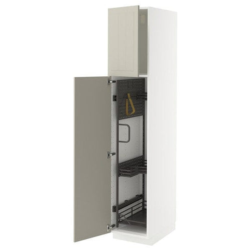 METOD - Tall cabinet with cleaning accessories, white/Stensund beige,40x60x200 cm