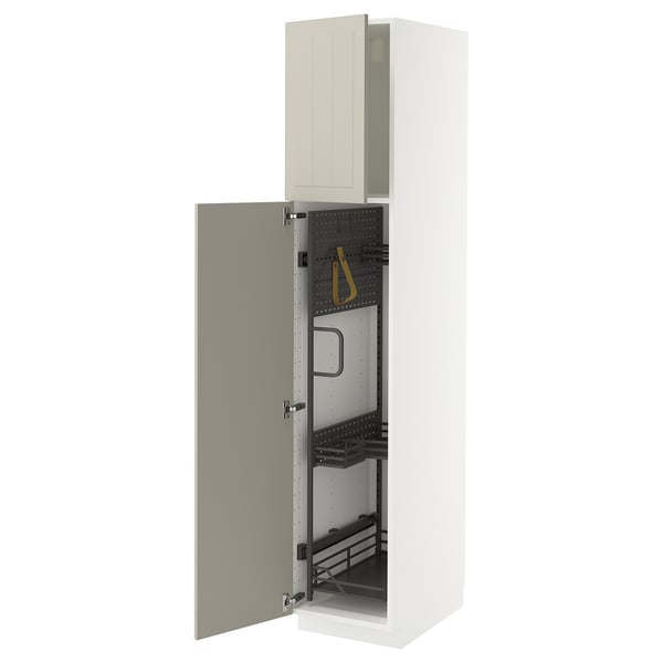 METOD - METOD High cabinet with cleaning interior, white/Stensund beige, 40x60x200 cm