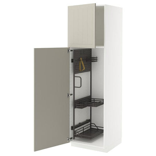 METOD - Tall cabinet with cleaning accessories, white/Stensund beige,60x60x200 cm