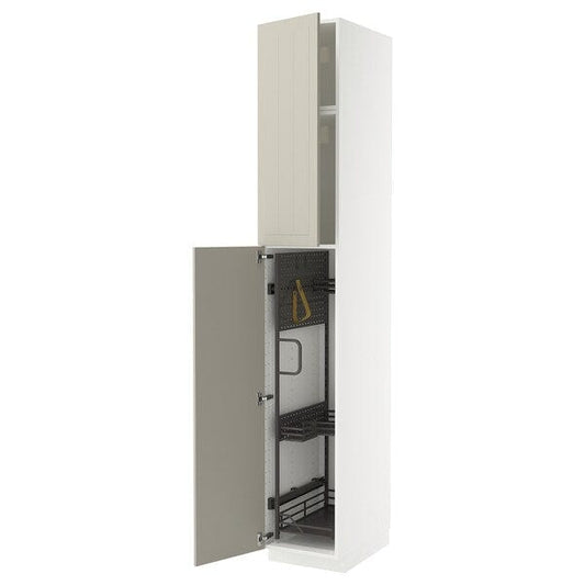 Ikea METOD - Tall cabinet with cleaning accessories, white/Stensund beige,40x60x240 cm