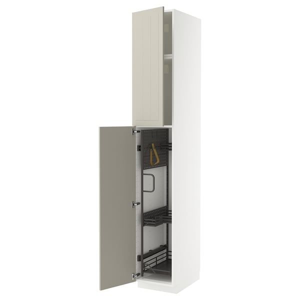 METOD - METOD High cabinet with cleaning interior, white/Stensund beige, 40x60x240 cm