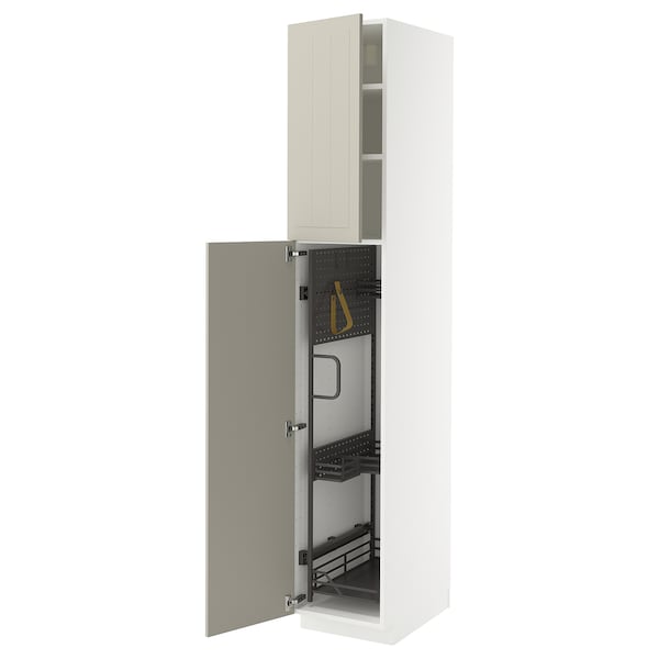 Ikea METOD - Tall cabinet with cleaning accessories, white/Stensund beige,40x60x220 cm