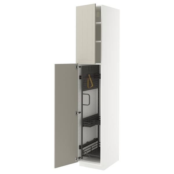 METOD - METOD High cabinet with cleaning interior, white/Stensund beige, 40x60x220 cm