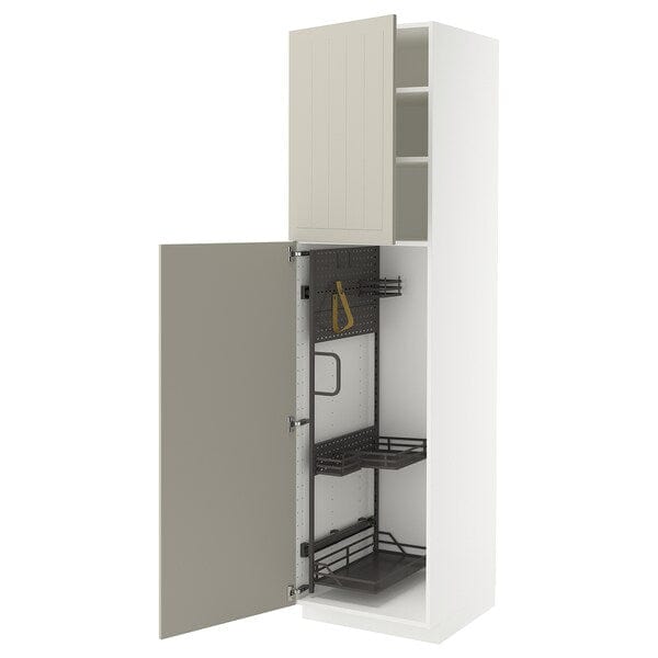 Ikea METOD - Tall cabinet with cleaning accessories, white/Stensund beige,60x60x220 cm