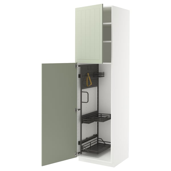 METOD - METOD High cabinet with cleaning interior, white/Stensund light green, 60x60x220 cm