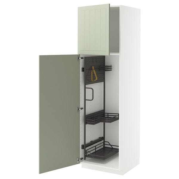 Ikea METOD - Tall cabinet with cleaning accessories, white/Stensund light green,60x60x200 cm