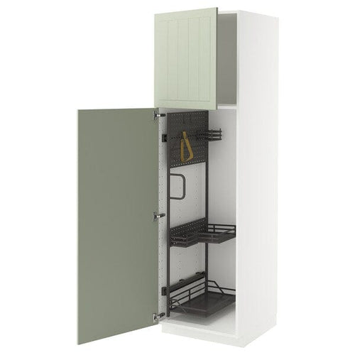 METOD - Tall cabinet with cleaning accessories, white/Stensund light green,60x60x200 cm