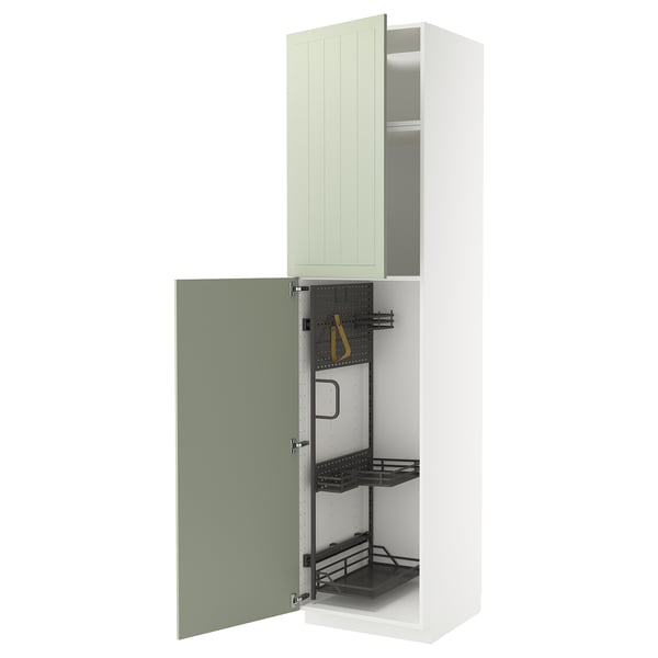 METOD - METOD High cabinet with cleaning interior, white/Stensund light green, 60x60x240 cm