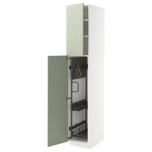 Ikea METOD - Tall cabinet with cleaning accessories, white/Stensund light green,40x60x220 cm