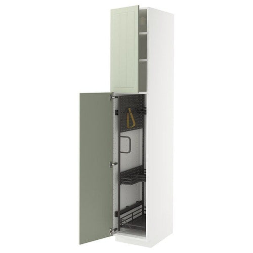 METOD high cabinet with cleaning interior, white/Stensund light green, 40x60x220 cm