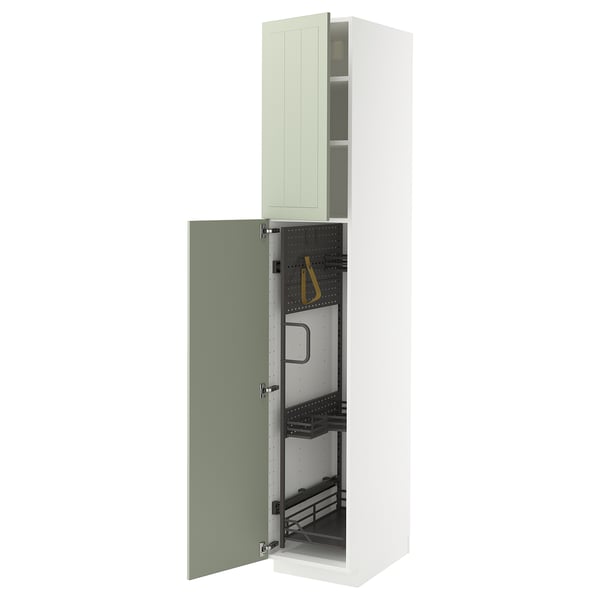 METOD - METOD High cabinet with cleaning interior, white/Stensund light green, 40x60x220 cm