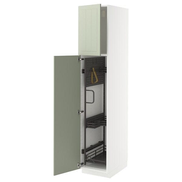 Ikea METOD - Tall cabinet with cleaning accessories, white/Stensund light green,40x60x200 cm