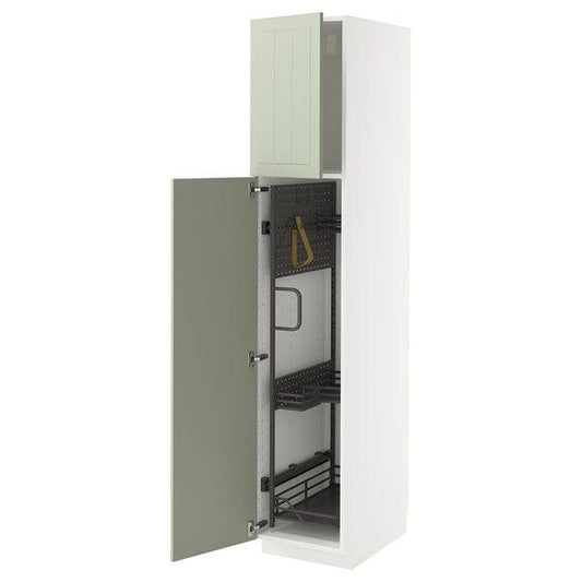 Ikea METOD - Tall cabinet with cleaning accessories, white/Stensund light green,40x60x200 cm