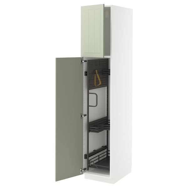 METOD - METOD High cabinet with cleaning interior, white/Stensund light green, 40x60x200 cm