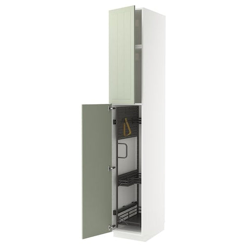 METOD high cabinet with cleaning interior, white/Stensund light green, 40x60x240 cm